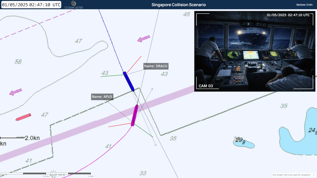 Screenshot of an AIS Replay with a CCTV synchornised overlay.
